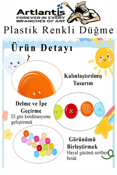 Renkli Düğme Plastik 2.5 cm 50 li 1 Paket 25 mm Plastik Renkli Düğme Dikiş Parlak Yuvarlak 4 Delikli Düğme Etkinlik Okul - 2