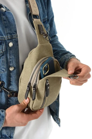 Erkek Bady Bag Göğüs Çantası Kanvas Kumaş Sırt Çantası 27*17 Cm Günlük Omuz Çantası - 2