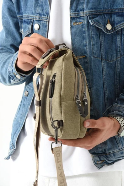 Erkek Bady Bag Göğüs Çantası Kanvas Kumaş Sırt Çantası 27*17 Cm Günlük Omuz Çantası - 3