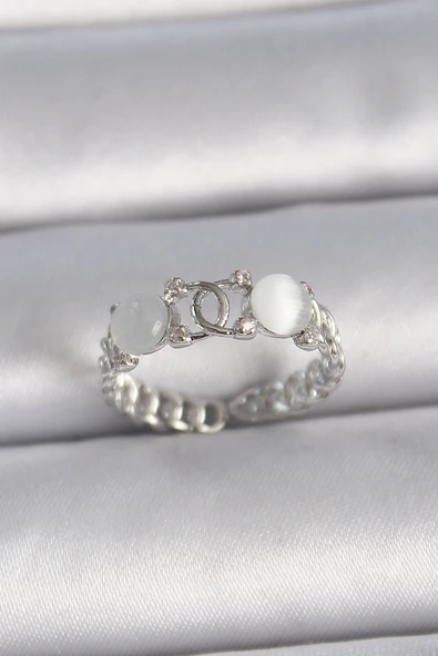 Pirinç Gümüş Renk Ayarlanabilir Zirkon Taşlı Beyaz Mineli Birleşik Halka Model Kadın Yüzük - TJ-BYK3403 ürün görseli 1