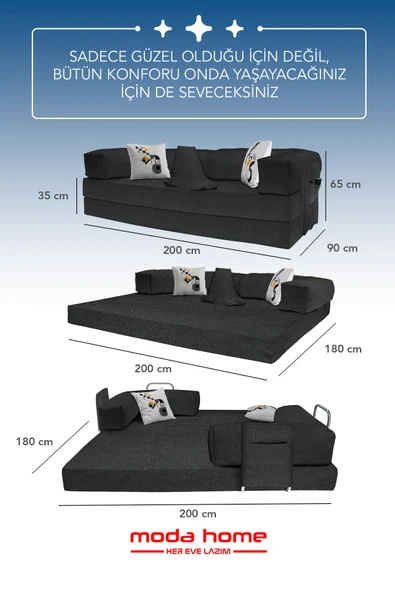 Moda Home Bedding Retro yataklı kanepe,yatak olabilen,dinlenme amaçlı legom aktivite koltuğu-Antrasit - 2