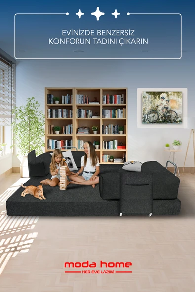 Moda Home Bedding Retro yataklı kanepe,yatak olabilen,dinlenme amaçlı legom aktivite koltuğu-Antrasit - 4