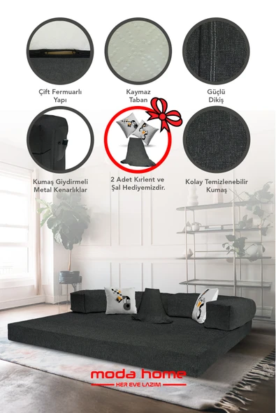 Moda Home Bedding Retro yataklı kanepe,yatak olabilen,dinlenme amaçlı legom aktivite koltuğu-Antrasit - 3