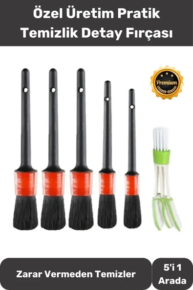 Premium Oto Uyumlu Araç Detaylı Temizlik Fırçası-5+1 Oto Araba Yıkama Klima Temizleme Fırçası