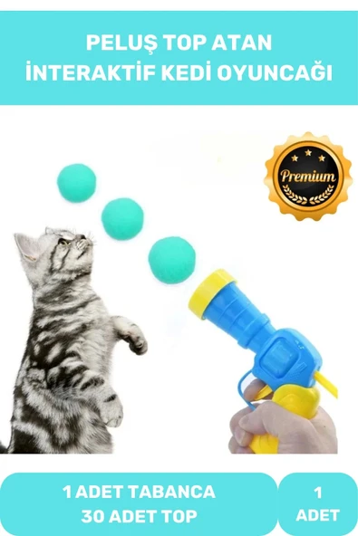 Premium İnteraktif Kedi Oyuncağı Seti Evcil Hayvan Tabancalı Hareketli 30 Peluş Toplu Top Atan