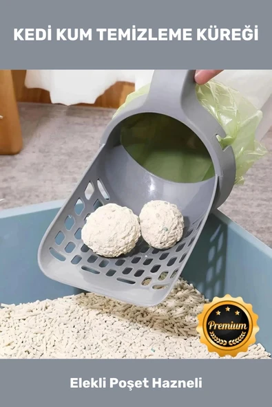 Kedi Kum Temizleme Küreği Premium Pratik A Kalite Elekli Poşet Hazneli Kaka Poşeti Hediyeli