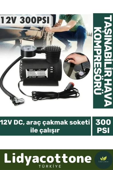 Hava Kompresörü Araba Araç Oto Lastik Şişirme Hava Pompası Taşınabilir - 2
