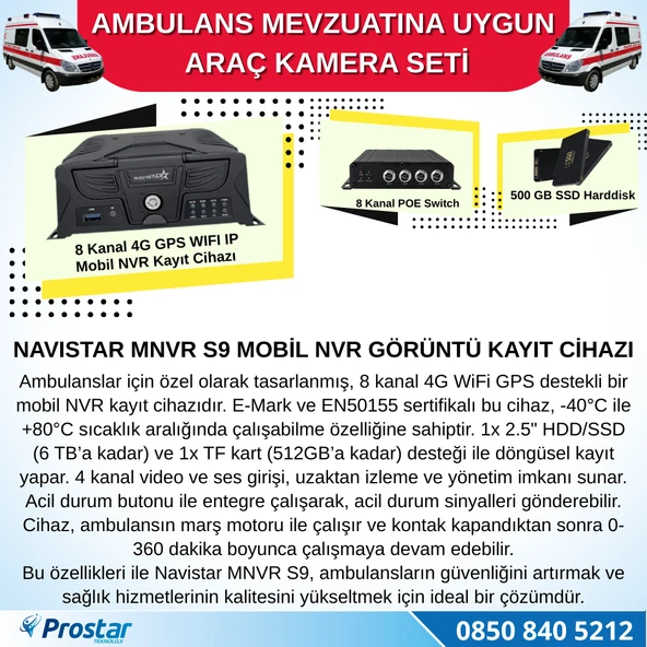 Ambulans Mevzuatına Uygun 2 Kameralı 8 Kanal Mobil NVR 500 GB 7 inç Monitörlü Tak Kullan Set - 2
