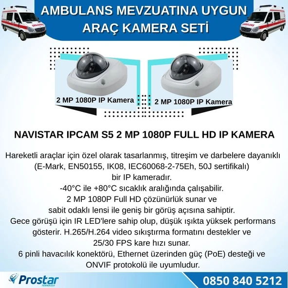 Ambulans Mevzuatına Uygun 2 Kameralı 8 Kanal Mobil NVR 1 TB 7 inç Monitörlü Tak Kullan Set - 3