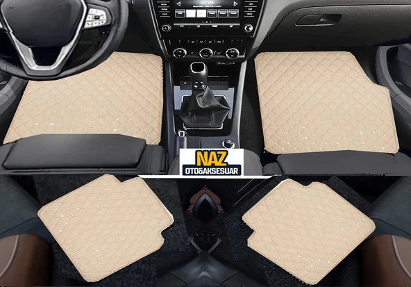 Volvo XC90 2015 Sonrası Uyumlu Bej Dikişli Bej Deri Paspas