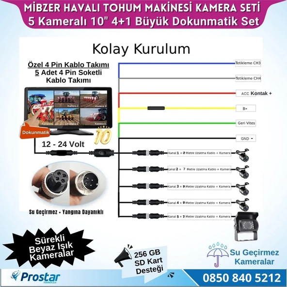 Mibzer için 4+1 Büyük Kameralı 10.36 inç Dokunmatik Monitör Beşe Bölen Kayıtlı 256 Gb Sd Kart Destekli - 4