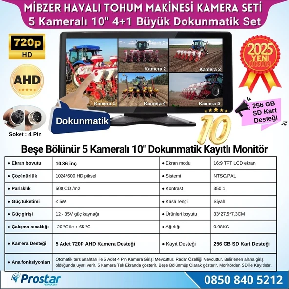 Mibzer için 4+1 Büyük Kameralı 10.36 inç Dokunmatik Monitör Beşe Bölen Kayıtlı 256 Gb Sd Kart Destekli - 2
