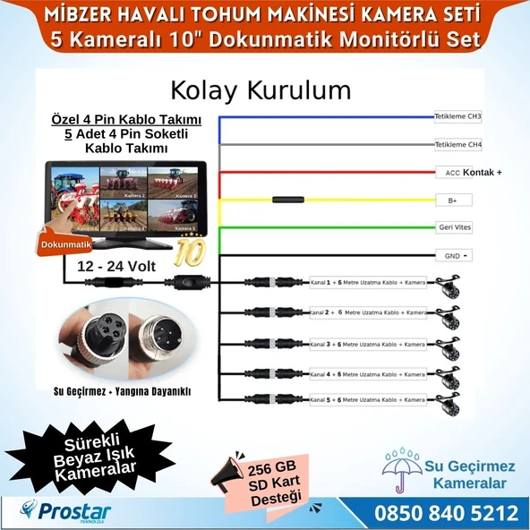 Mibzer için 5 Kameralı 10.36 inç Dokunmatik Monitör Beşe Bölen Kayıtlı 256 Gb Sd Kart Destekli - 4