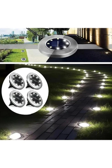 4 Adet Solar Led Lamba Beyaz Işık Güneş Enerjili Bahçe Çim Zemin Yol Merdiven Aydınlatma Lambası