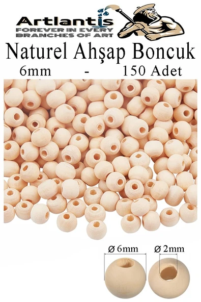 Naturel Ahşap Boncuk 6mm 150 li 1 Paket Ham Boyanabilir Ahşap Yuvarlak Doğal Boncuklar Takı Tasarım Ektinlik Kreş Okul