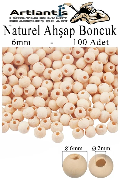 Naturel Ahşap Boncuk 6mm 100 lü 1 Paket Ham Boyanabilir Ahşap Yuvarlak Doğal Boncuklar Takı Tasarım Ektinlik Kreş Okul