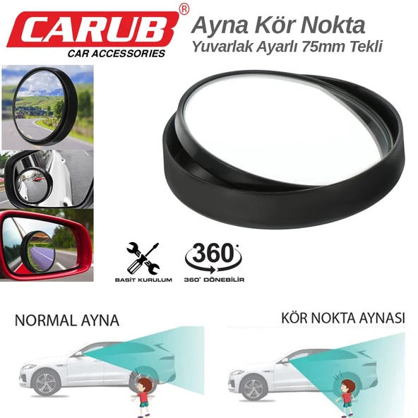 CARUB Ayna Kör Nokta Yuvarlak 75mm Ayarlı Siyah - 4