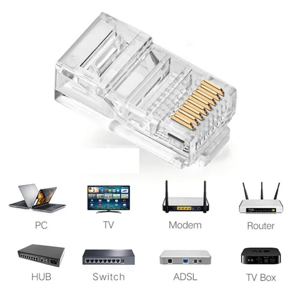 RJ45 Jack Cat5e İnternet Kablo Kablosu Ucu Konnektör Ethernet Connector Jak 4220 - 7