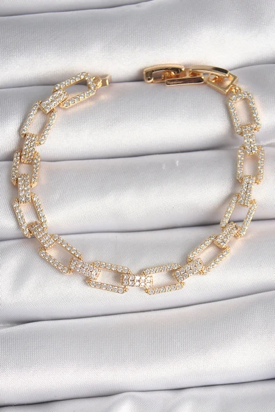 Pirinç Gold Renk Zirkon Taşlı Zincir Model VIP Seri Kadın Bileklik - TJ-BB6492 ürün görseli 1