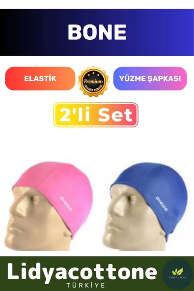 Premium Elastik Yüzme Şapkası Su Geçirmez Silikon Yüzücü Havuz Deniz Bonesi 2'li Set