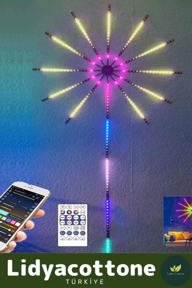 LED Duvar Lambası Telefon Uygulama Kumanda Akıllı Aydınlatma Salon Ev Yatak Odası Gamer RGB Firework - 2