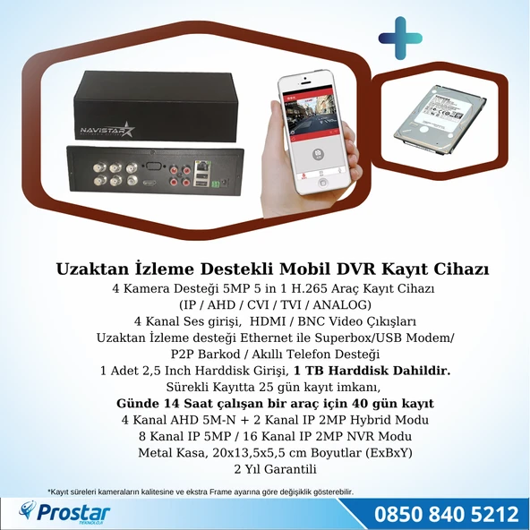 4 Kanal Mobil Dvr Kayıt Cihazı 1 TB Harddisk Dahil Uzaktan İzleme Destekli Hdmi girişli - 2