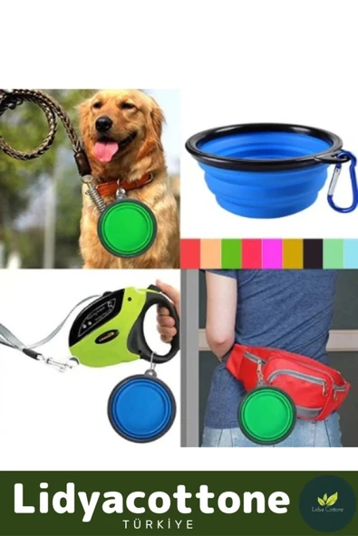 Evcil Hayvan Mama Su Kabı Taşınabilir Seyahat Tipi Kancalı Silikon Katlanabilir Kedi Köpek - 2