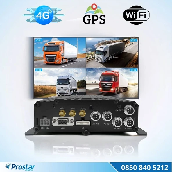Uzaktan izlemeli 4 Kanal 1080P GPS 4G WIFI  B6204 Profesyonel HDD/SD Mobil DVR Kayıt Cihazı - 2