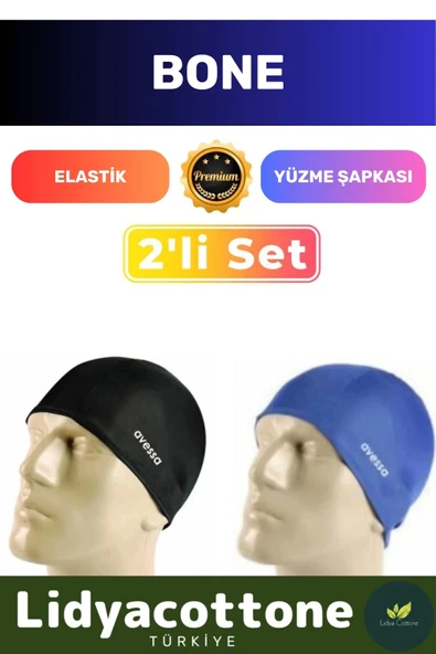 Premium Elastik Yüzme Şapkası Su Geçirmez Silikon Yüzücü Havuz Deniz Bonesi 2'li Set - 1