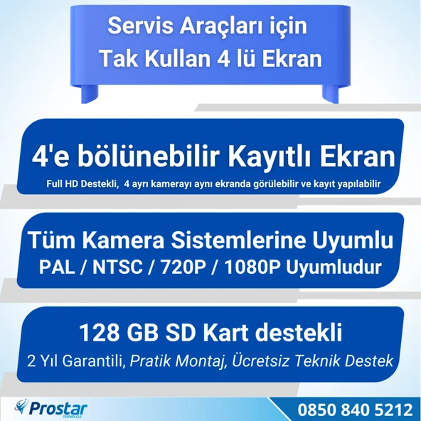Servis Araçları Için 7 Inç Dörde Bölünebilir Kayıtlı 256 Gb Destekli Ekran - 3