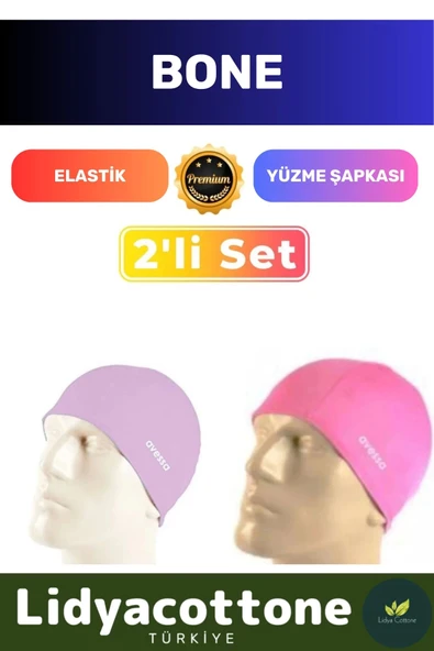 Premium Elastik Yüzme Şapkası Su Geçirmez Silikon Yüzücü Havuz Deniz Bonesi 2'li Set