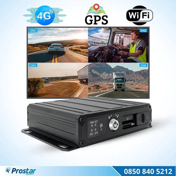 SD Kartlı Uzaktan izlemeli 4 Kanal 1080P GPS 4G WIFI  E5204 Profesyonel Mobil DVR Kayıt Cihazı - 2