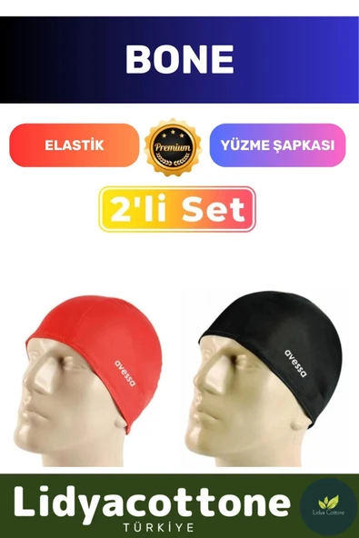 Premium Elastik Yüzme Şapkası Su Geçirmez Silikon Yüzücü Havuz Deniz Bonesi 2'li Set