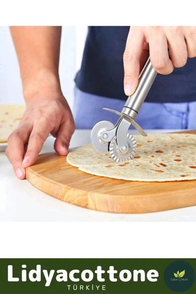 Çift Başlıklı Hamur Ruleti Pizza Kesme Aparatı Mantı Kesme Bıçağı - 5