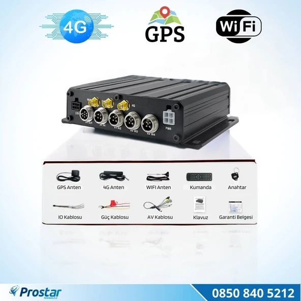 SD Kartlı Uzaktan izlemeli 4 Kanal 1080P GPS 4G WIFI  E5204 Profesyonel Mobil DVR Kayıt Cihazı - 3
