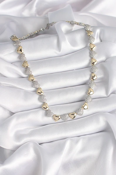 Pirinç Mix Renk Zirkon Taşlı Kalp Model VIP Exclusive Seri Kadın Kolye - TJ-BKO9545 - 2