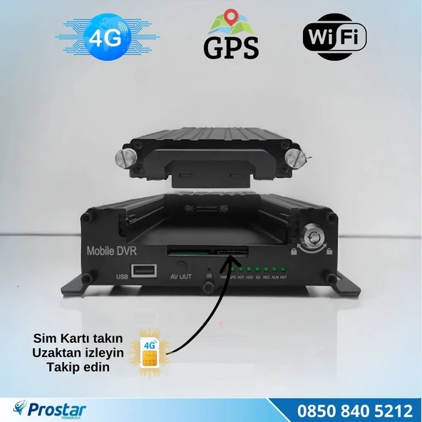 Uzaktan izlemeli 4 Kanal 1080P GPS 4G WIFI  B6204 Profesyonel HDD/SD Mobil DVR Kayıt Cihazı - 3