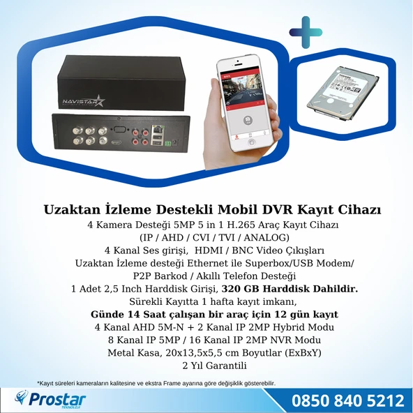 4 Kanal Mobil Dvr Kayıt Cihazı 320 Gb Harddisk Dahil Uzaktan İzleme Destekli Hdmi - 2