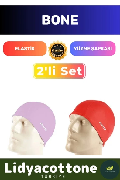 Premium Elastik Yüzme Şapkası Su Geçirmez Silikon Yüzücü Havuz Deniz Bonesi 2'li Set