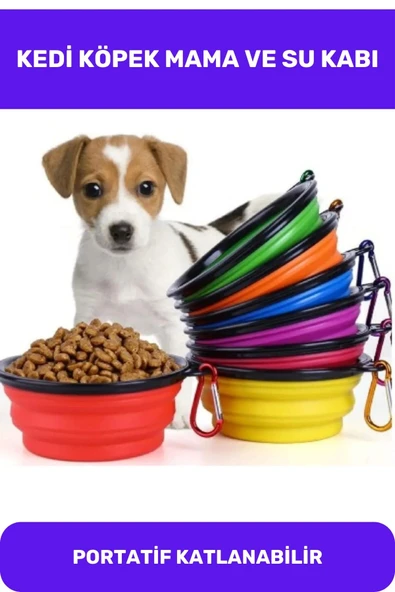 Evcil Hayvan Mama Su Kabı Taşınabilir Seyahat Tipi Kancalı Silikon Katlanabilir Kedi Köpek
