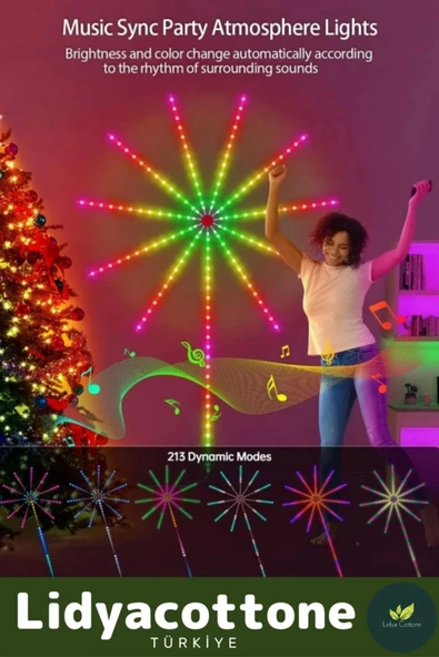 LED Duvar Lambası Telefon Uygulama Kumanda Akıllı Aydınlatma Salon Ev Yatak Odası Gamer RGB Firework - 5