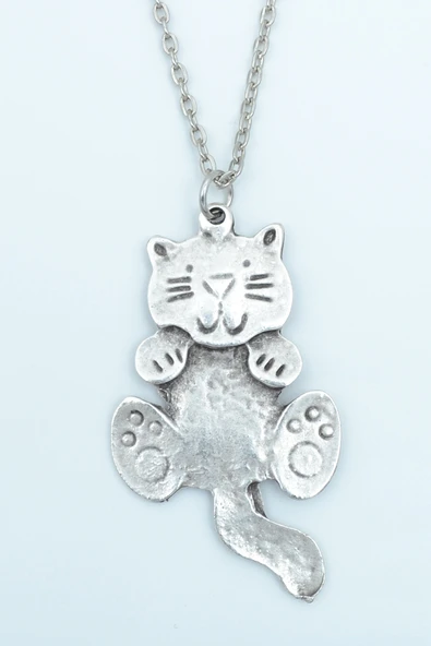Kedi Gümüş Kaplama Düz Zincir Kolye ürün görseli 1