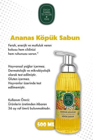 Eyüp Sabri Tuncer Zeytinyağlı Hawaii Ananas Doğal Zeytinyağlı Köpük Sabun 500 ml - Resim 2