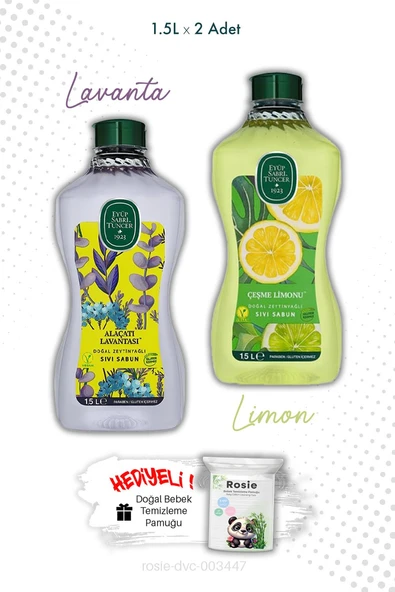 Zeytinyağlı Çeşme Limonu ve Alaçatı Lavantası  Sıvı Sabun 1.5L ve ROSIE