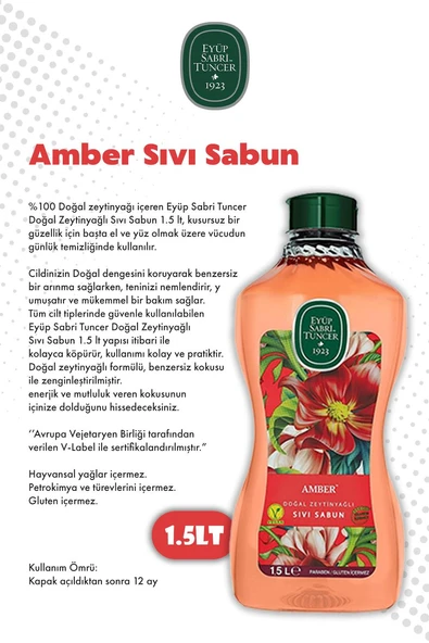 Eyüp Sabri Tuncer Doğal Zeytinyağlı Sıvı Sabun Amber 1500 ML - Resim 2