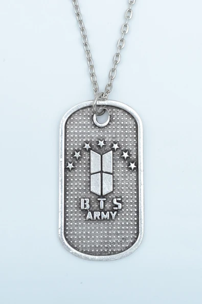 BTS Army Künye Gümüş Kaplama Düz Zincir Kolye