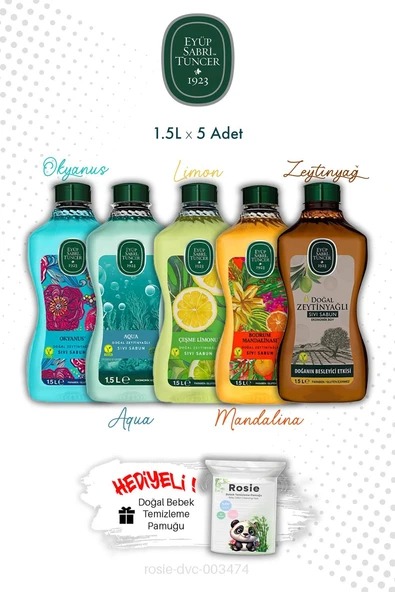 5'li Set Doğal Zeytinyağlı Sıvı Sabunlar Eyüp Sabri Tuncer 1.5L ve ROSIE ürün görseli