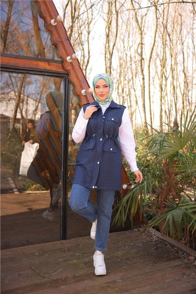Belden Lastikli Çıtçıtlı Dört Cepli Kapitone Yelek - 71256.015 - Lacivert - 4