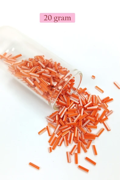 Uzun Boru Kesme Boncuk Çap 2mm Uzunluk 10 mm - 20 Gram - Turuncu Beyaz - BNC255
