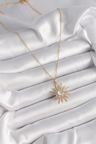 316L Çelik Gold Renk Zincir Renkli Zirkon Taşlı Sedefli Ay İşleme Detay Kadın Kolye - TJ-BKO9630 - Resim 2